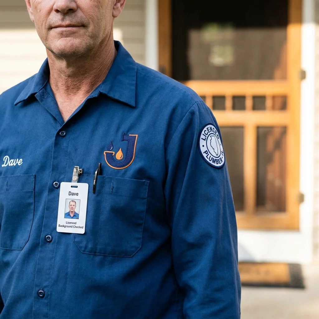 Licensed plumber showing ID badge in Medina, NY