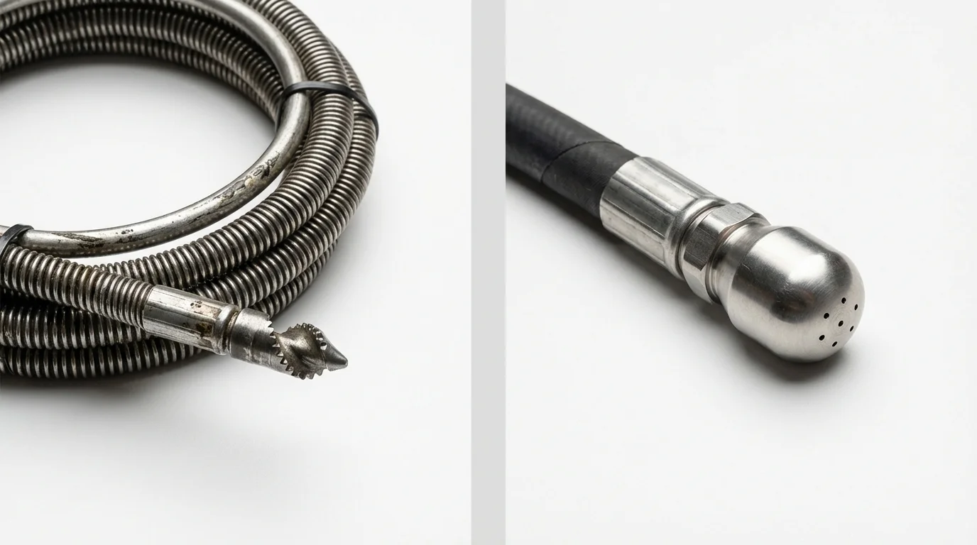 Drain snake cable and hydro jetting nozzle used for drain cleaning in Medina, NY