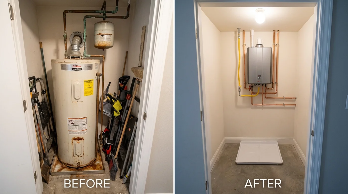 Tank water heater versus wall-mounted tankless unit comparison for Medina, NY homeowners