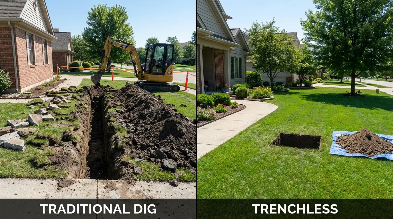 Trenchless sewer repair with minimal yard damage versus traditional excavation in Medina, NY
